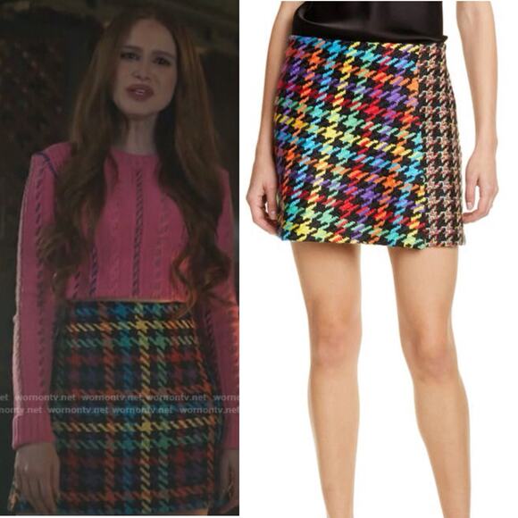 Alice + Olivia Mini Skirt 4 S Crossover Miniskirt Houndstooth Wrap Rainbow Multi - Picture 1 of 12